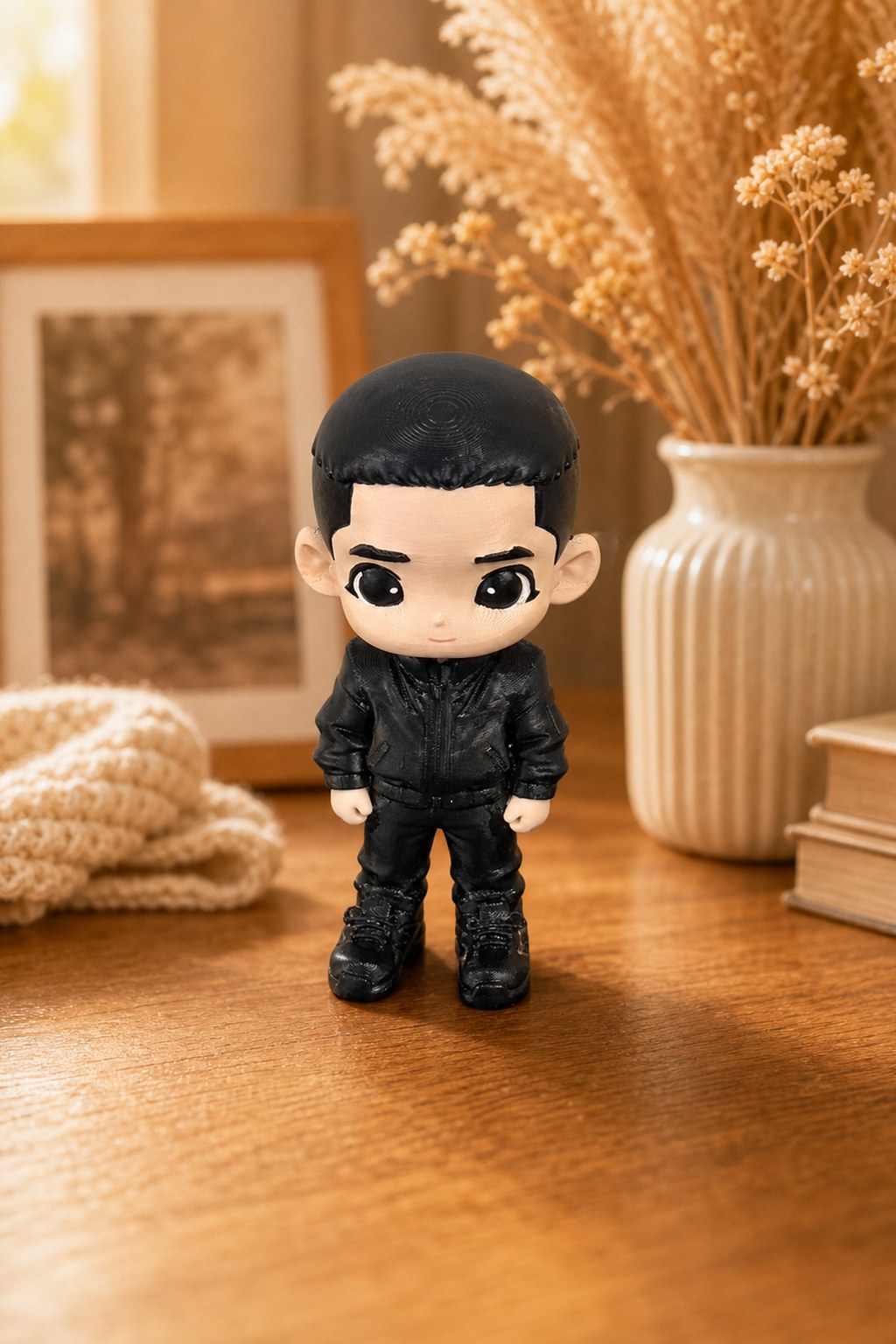 Custom WishFigure chibi figurine with motorcycle and helmet — complex props and hobby gear handled from customer photos
